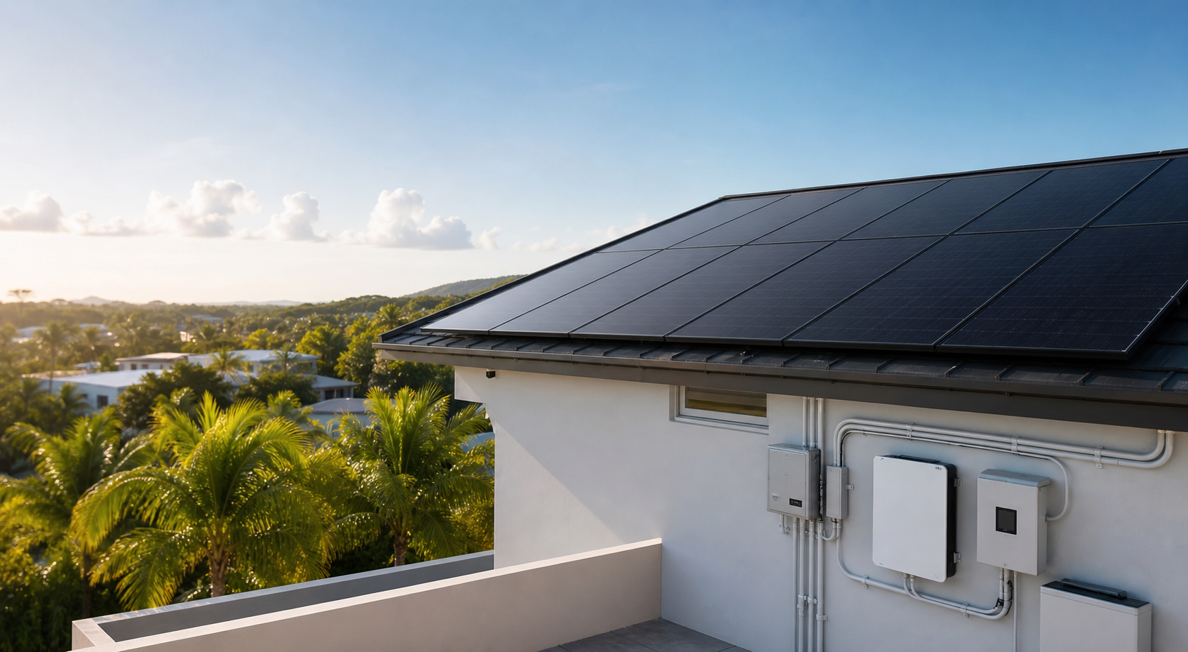 Solar panels installed on a sunny Puerto Rico rooftop