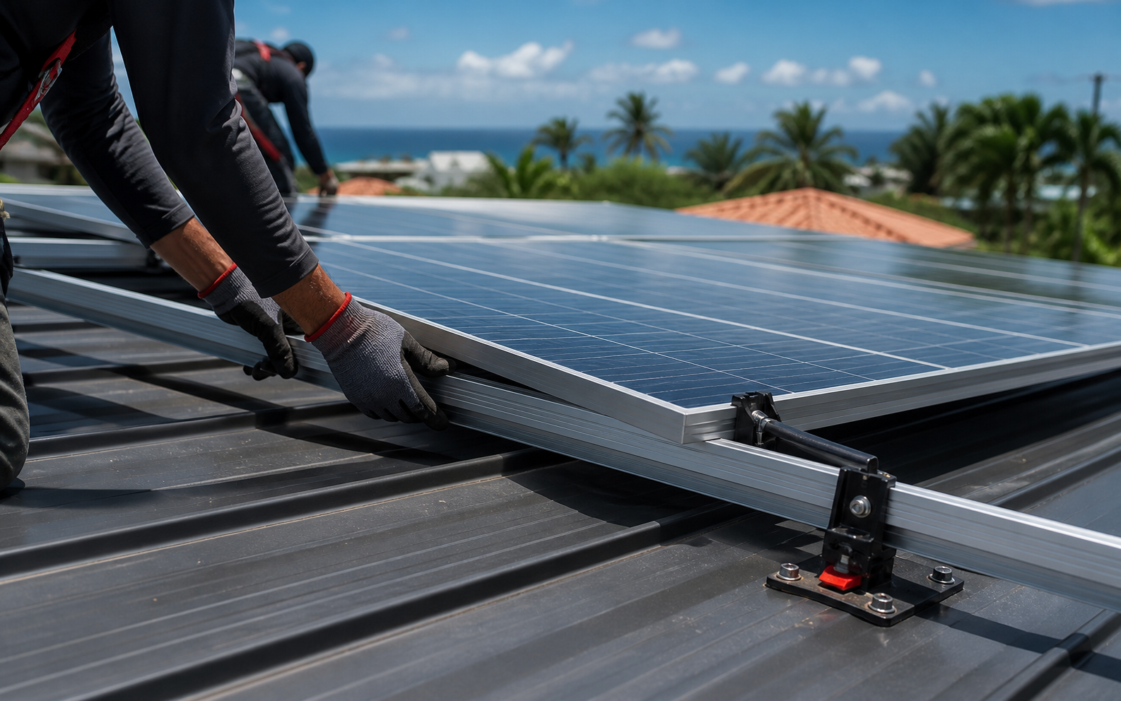 Solar roof installation using structural racking and mounting hardware