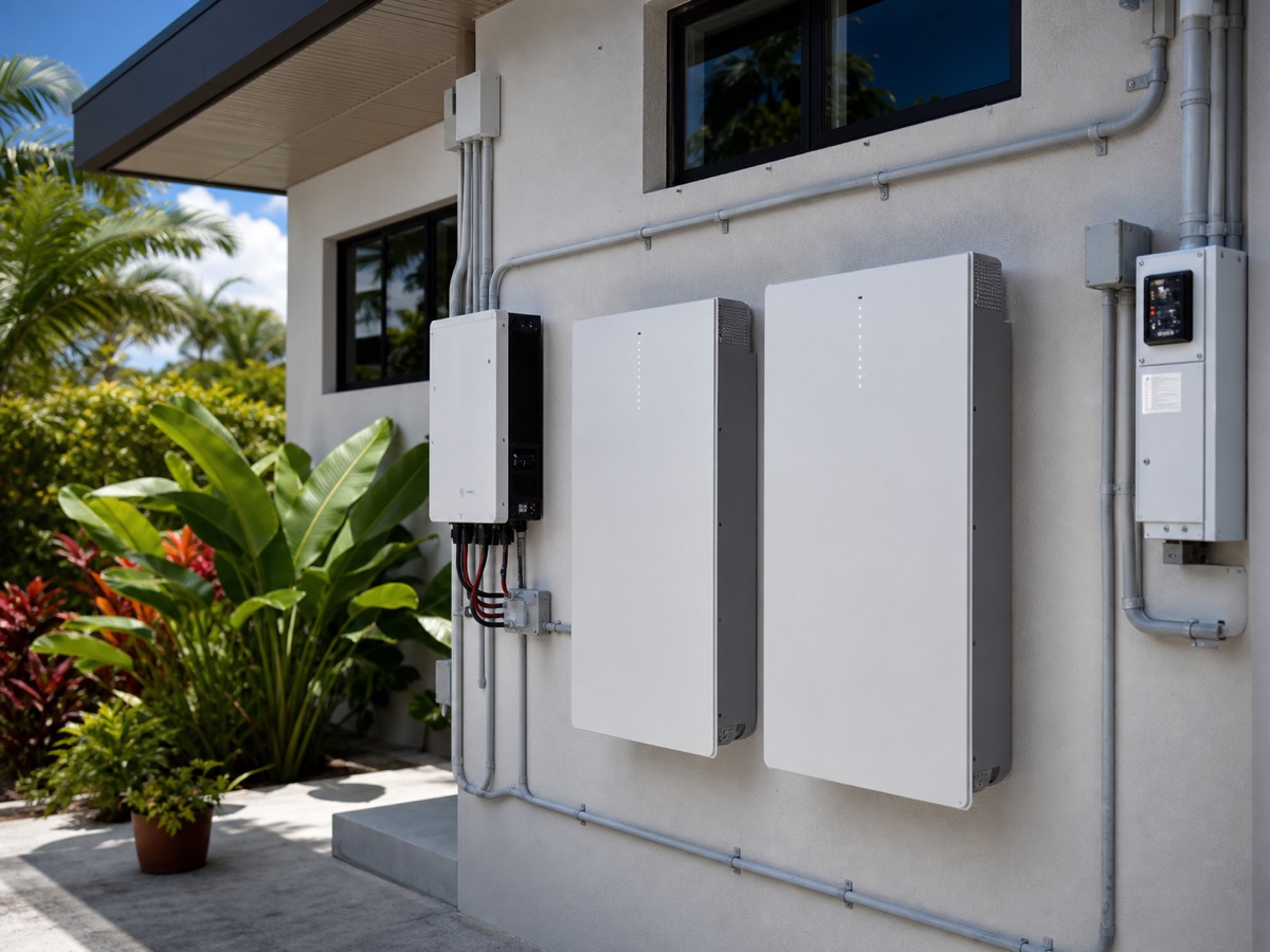 Battery backup and inverter equipment installed outside a Puerto Rico property